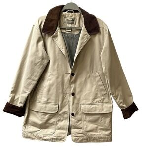 Vintage LL Bean Women's Khaki Corduroy Collar Chore Coat Large